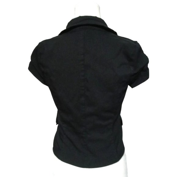 Rampage Black Bolero Shacket Women's Size M Cropped Jacket Ruched Short Cap Slee - Picture 6 of 11